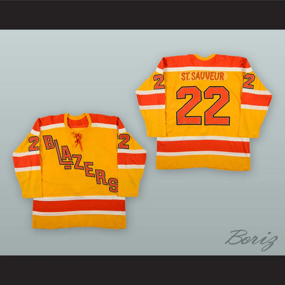 1974-75 WHA Claude St. Sauveur 22 Vancouver Blazers Yellow Hockey Jersey