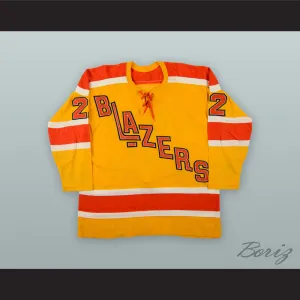 1974-75 WHA Claude St. Sauveur 22 Vancouver Blazers Yellow Hockey Jersey