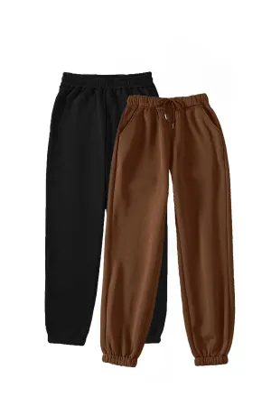 2-pack Jogger Sweatpants - Black And Brown, Elastic Legs, High Waist Summer