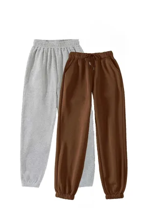 2-pack Jogger Sweatpants - Gray And Brown, Elastic Legs, High Waist Summer