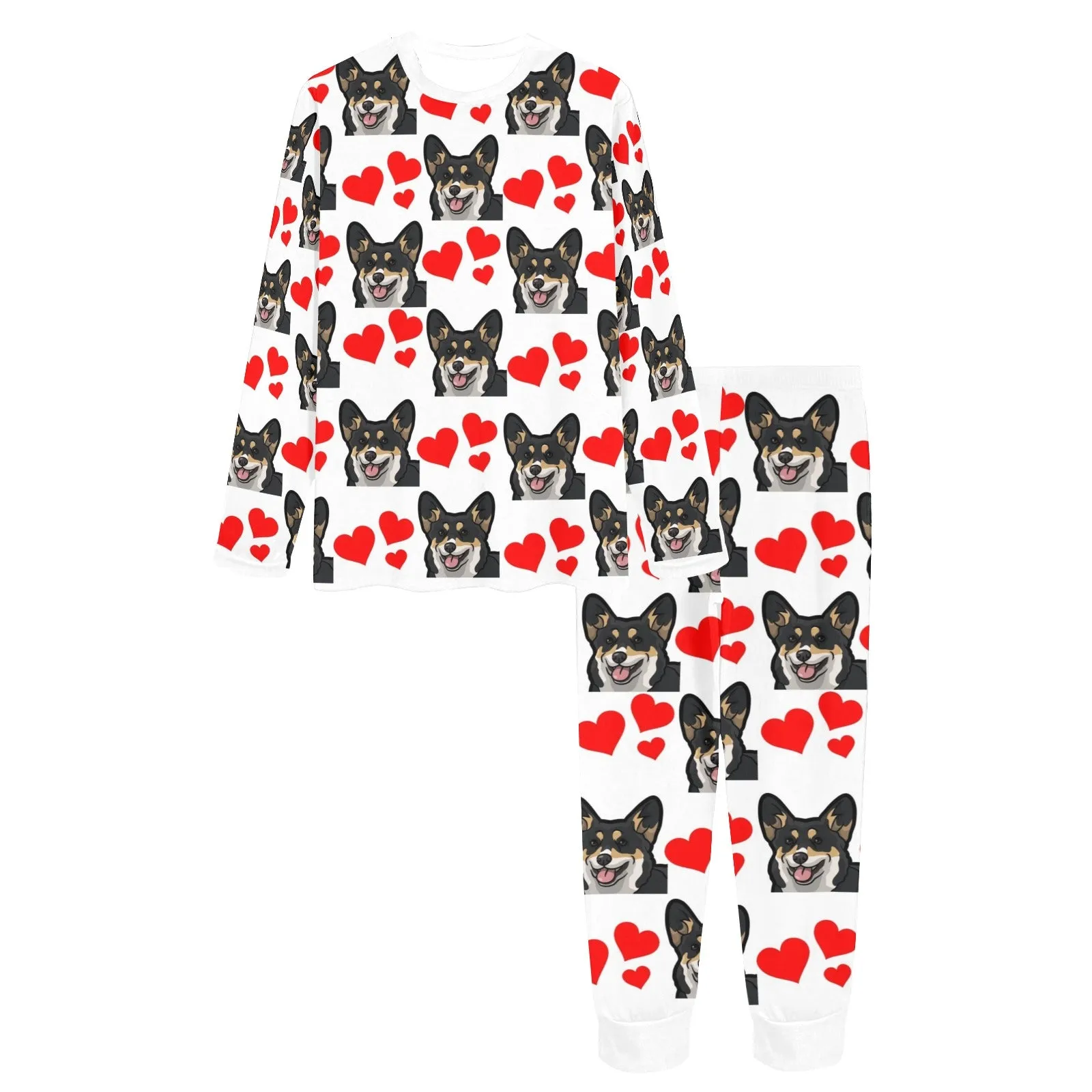 2 Piece Corgi Hearts Long Tee Pajama Set