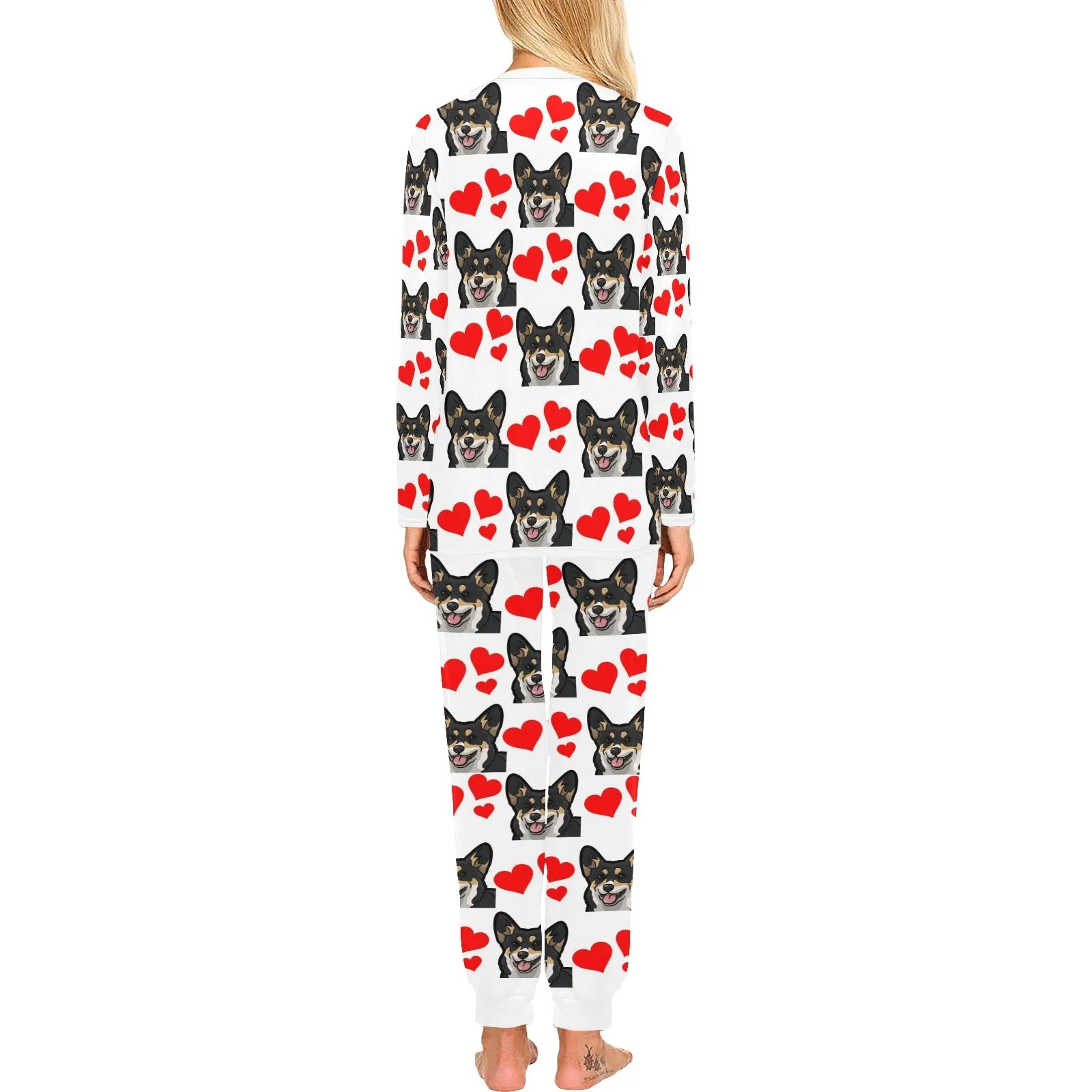 2 Piece Corgi Hearts Long Tee Pajama Set