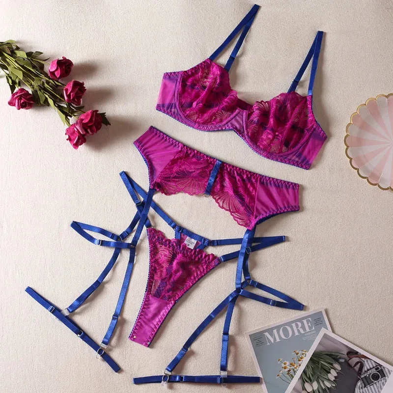 5-Piece Transparent Lace Lingerie Set - Underwire Ultra-Thin Unlined Design
