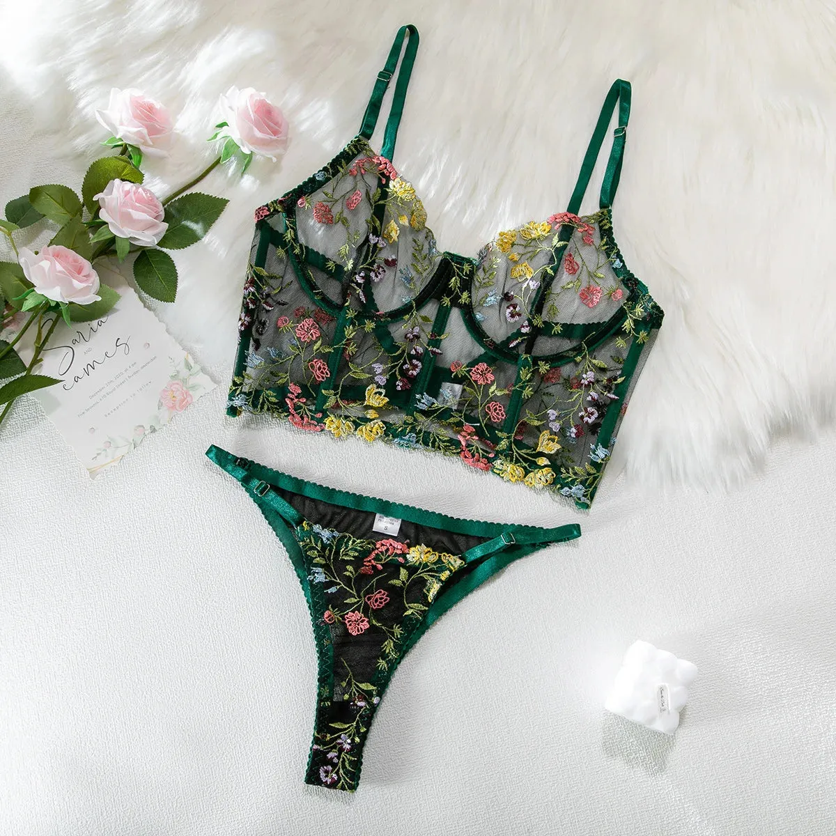 5-Piece Transparent Lace Lingerie Set - Underwire Ultra-Thin Unlined Design