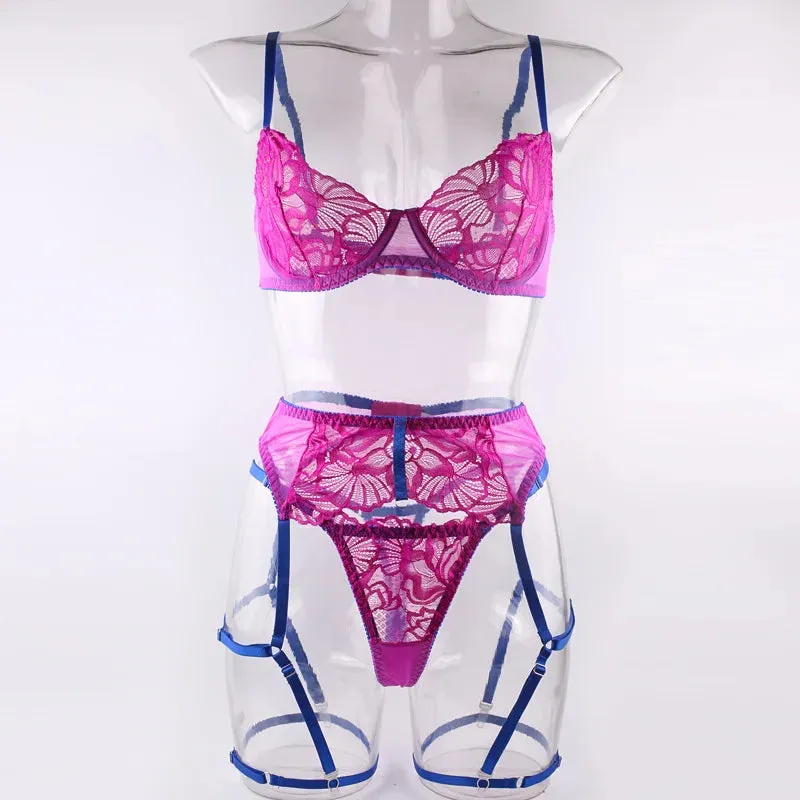 5-Piece Transparent Lace Lingerie Set - Underwire Ultra-Thin Unlined Design