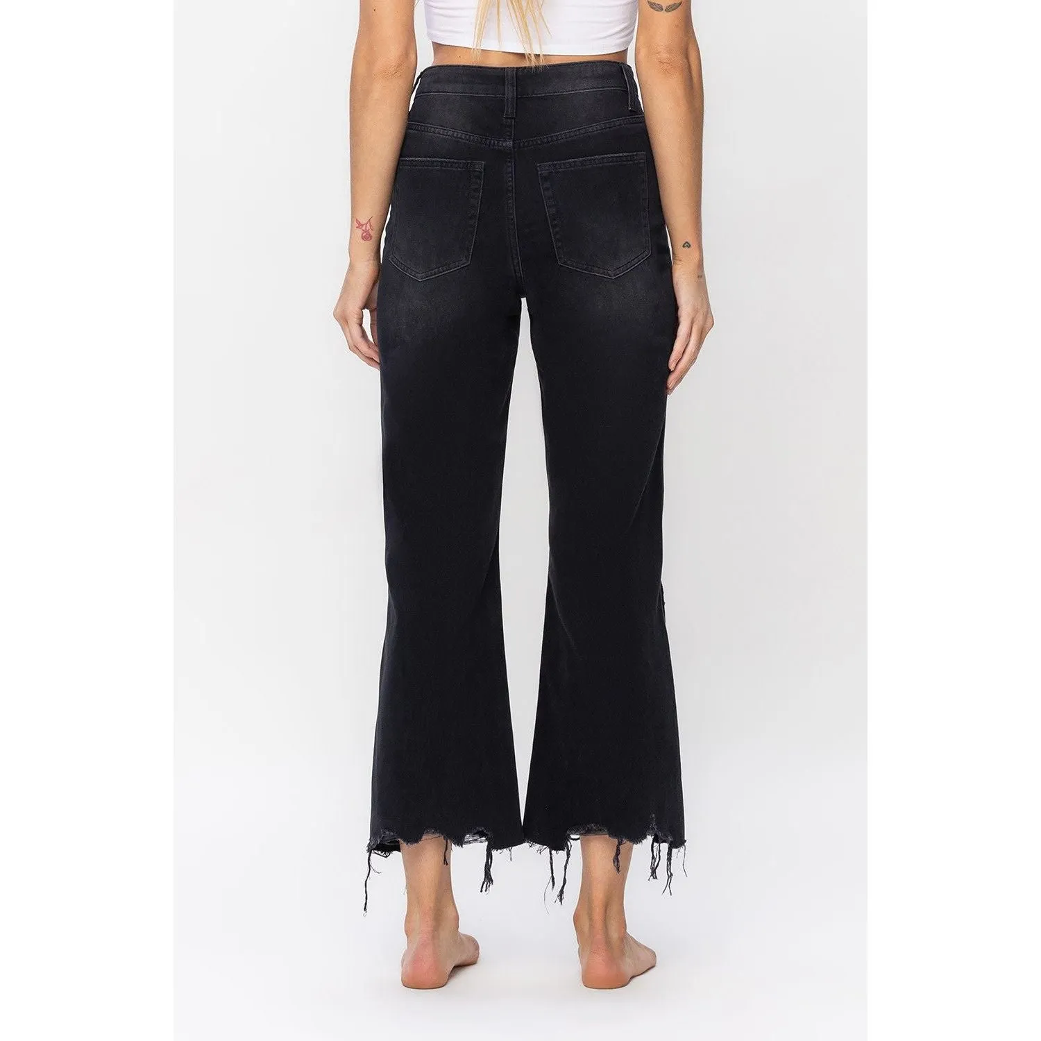 90'S VINTAGE SUPER HIGH RISE CROP FLARE JEANS