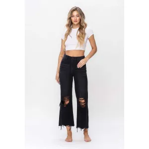 90'S VINTAGE SUPER HIGH RISE CROP FLARE JEANS