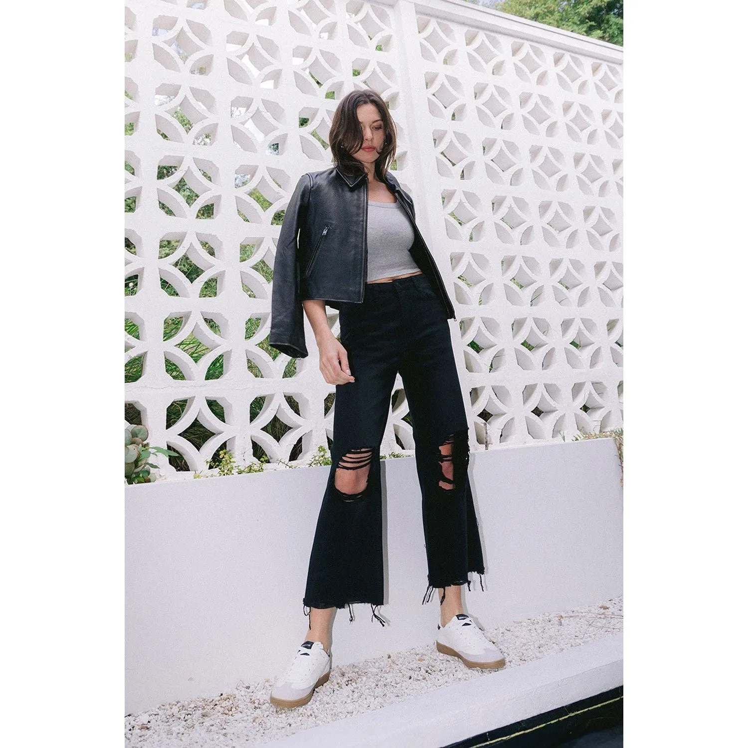 90'S VINTAGE SUPER HIGH RISE CROP FLARE JEANS