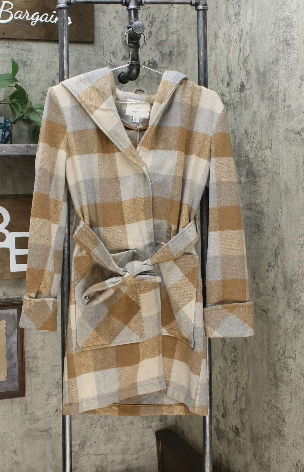A New Day Women's Plaid Long Sleeve Hooded Wrap Jacket
