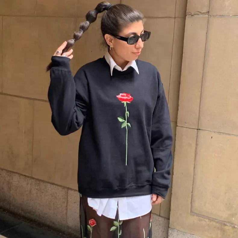 A Rose Is A Rose Single Rose Sweatshirt