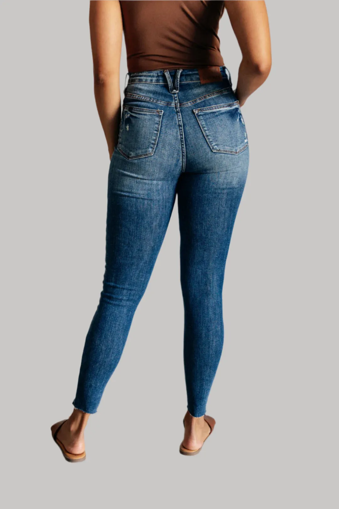 Alba High Rise Control Top Distressed Hem Skinny Jeans