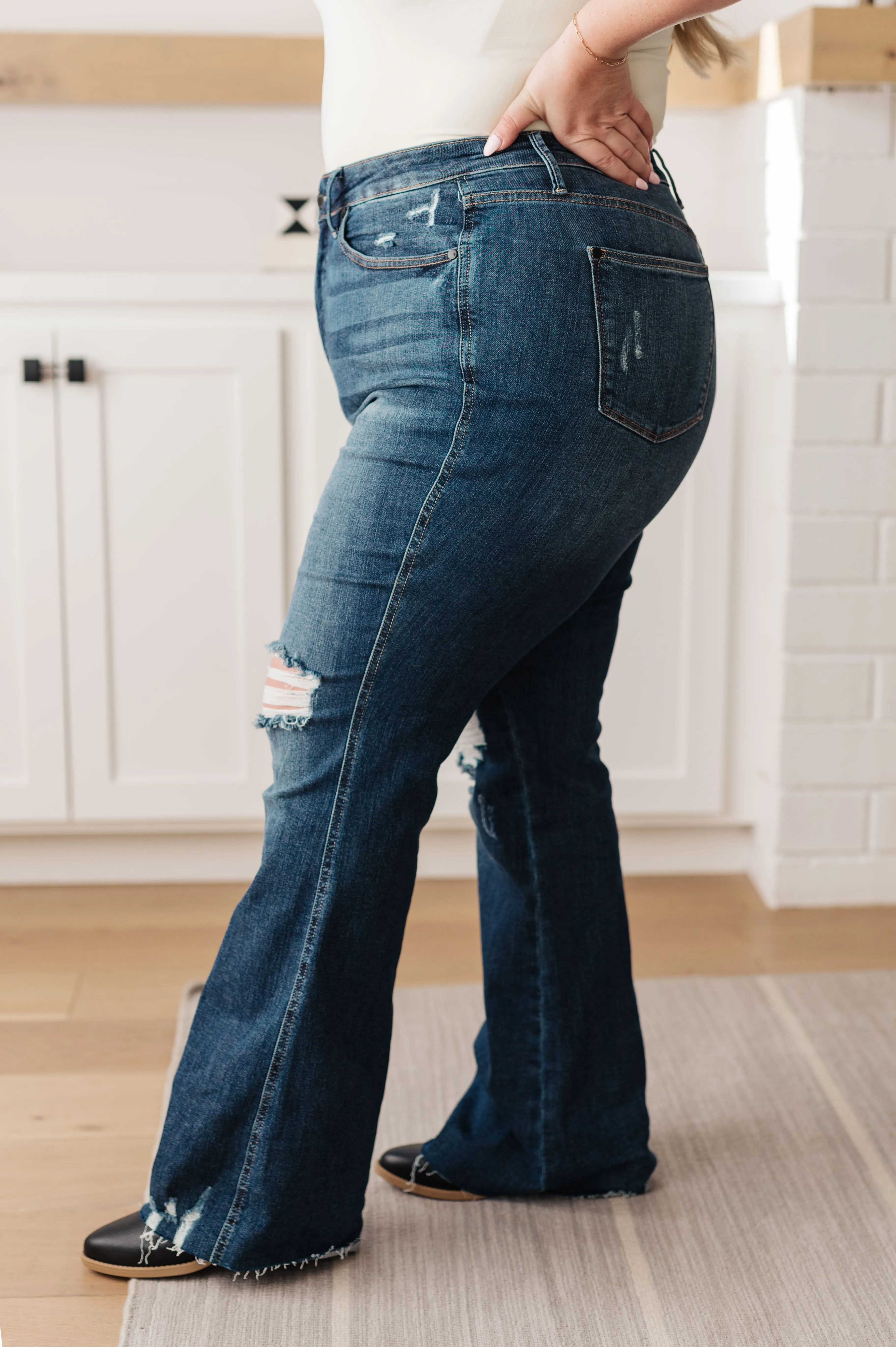All Fired Up High Rise Control Top Distressed Judy Blue Flare Jeans
