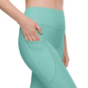 All Turquoise with a Touch of Flowers Leggings with pockets