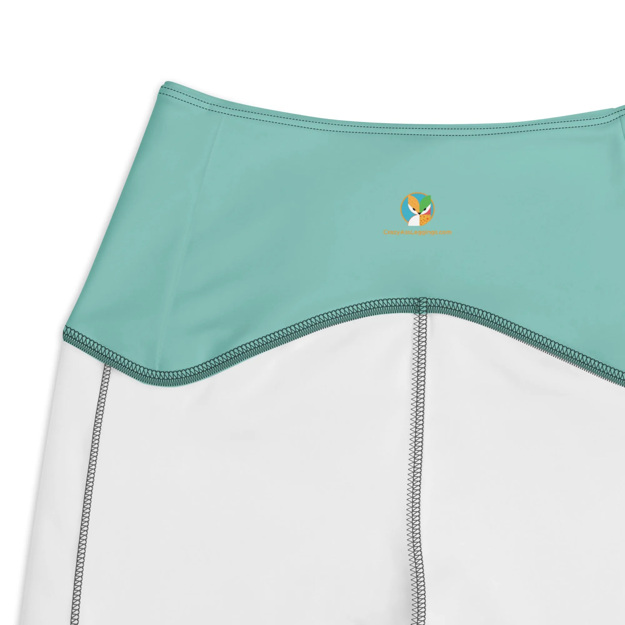 All Turquoise with a Touch of Flowers Leggings with pockets