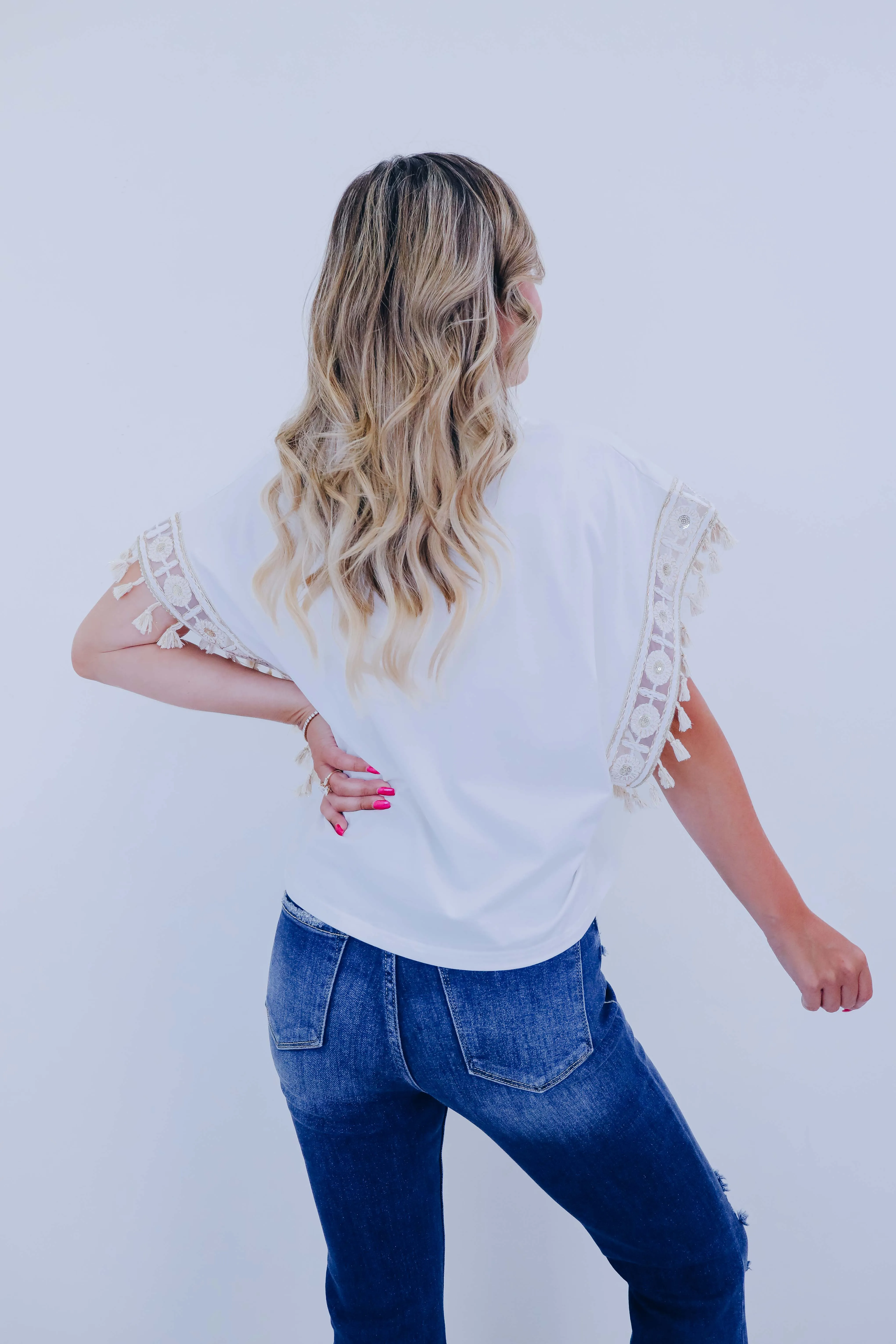 Amelia Embroidered Tassel Trim Top - 4 Colors