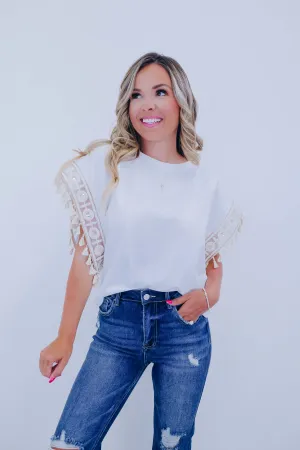 Amelia Embroidered Tassel Trim Top - 4 Colors