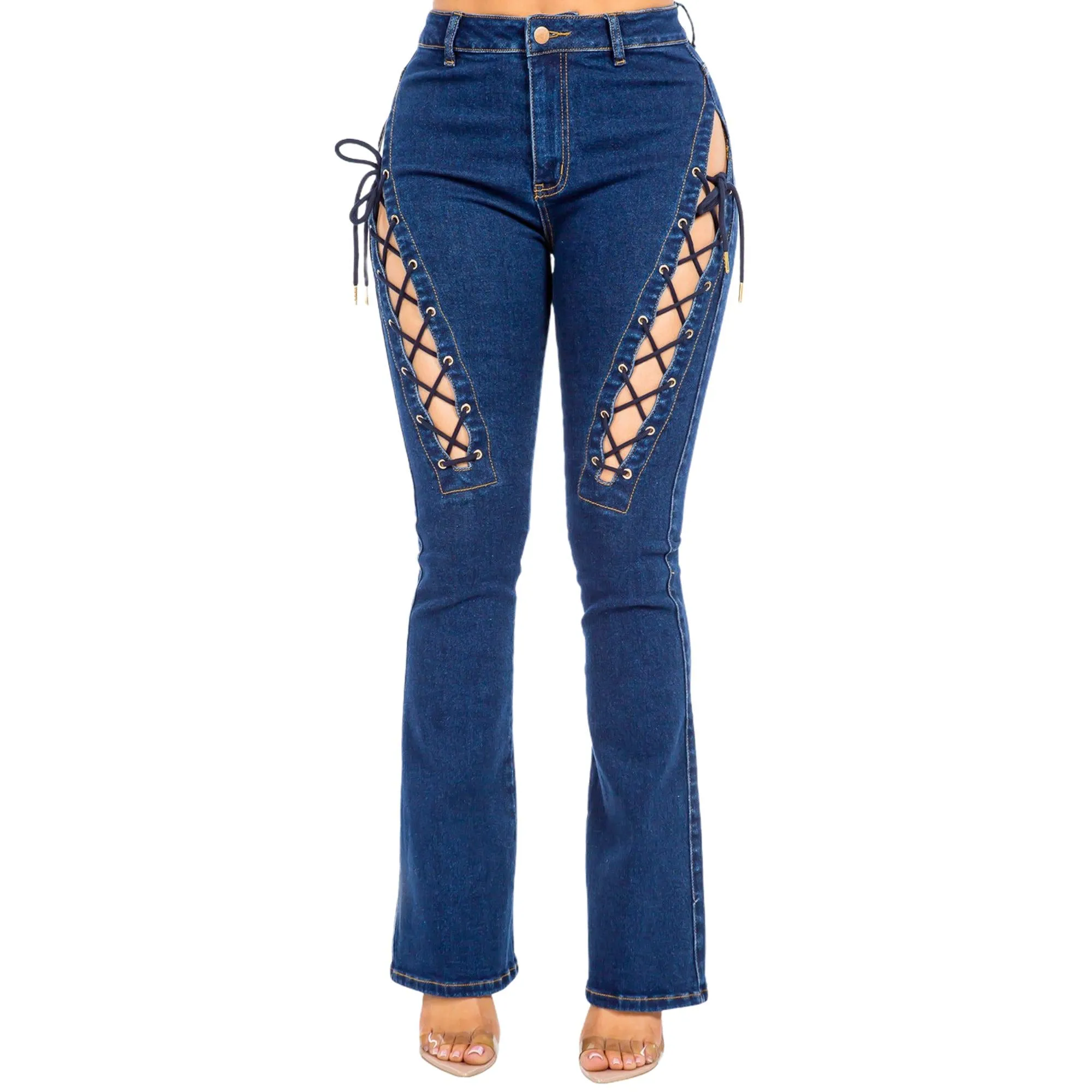 American Bazi High Rise Lace Up Denim Jeans