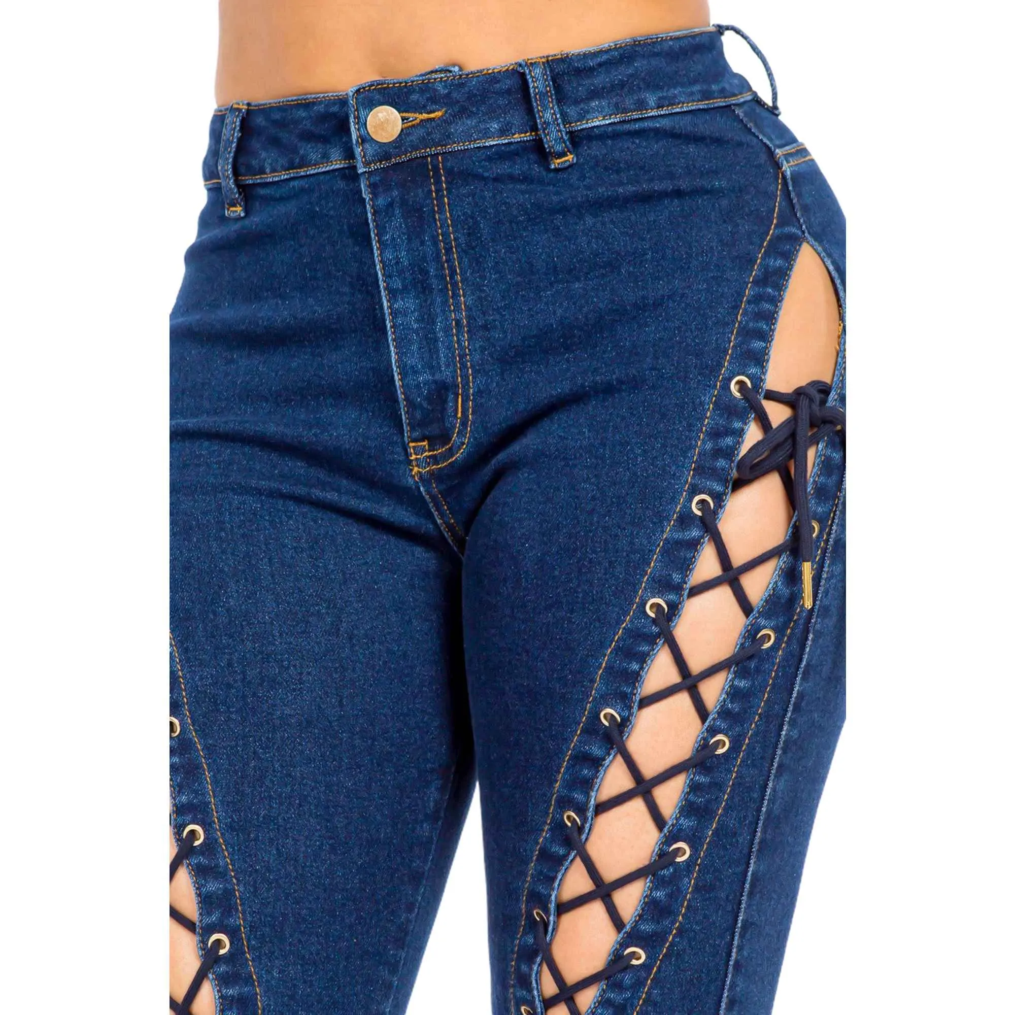 American Bazi High Rise Lace Up Denim Jeans