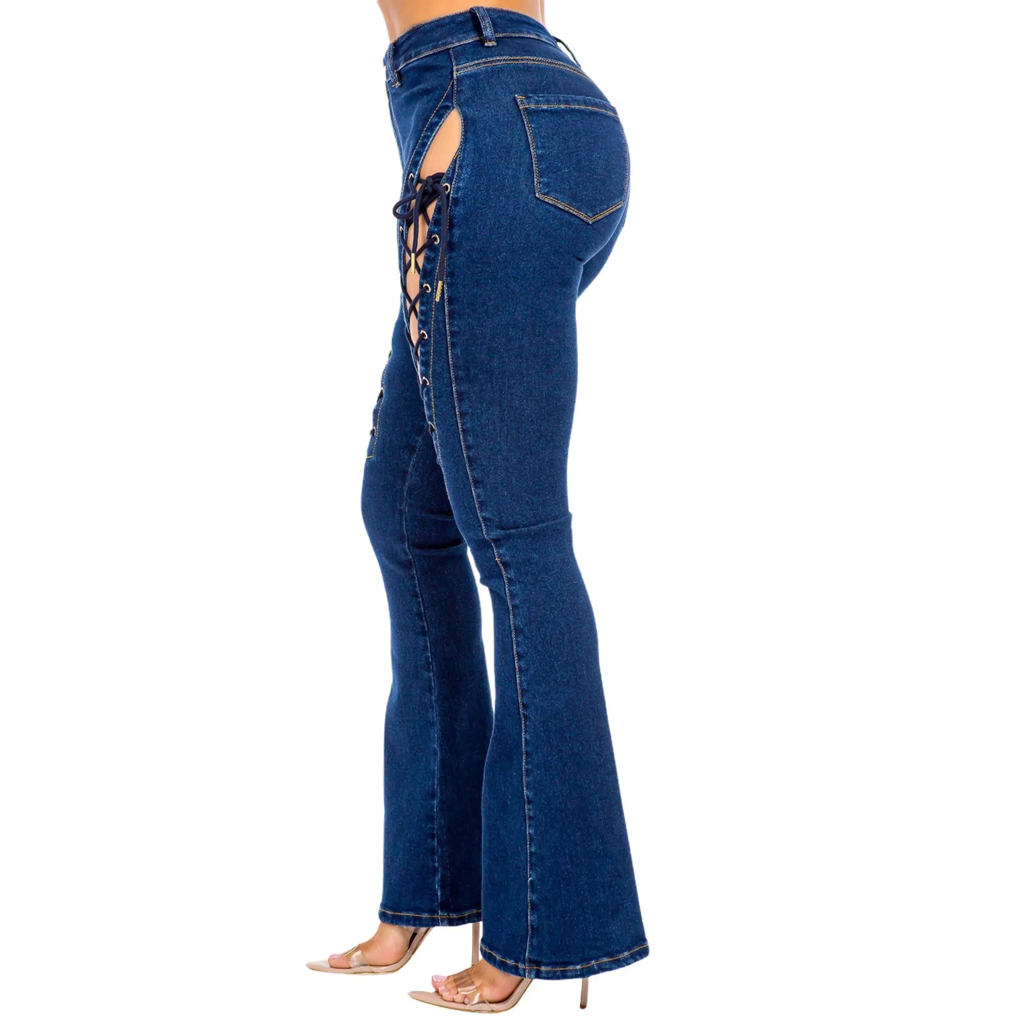 American Bazi High Rise Lace Up Denim Jeans