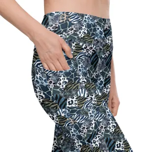 Animal Print Patchwork Leggings with pockets