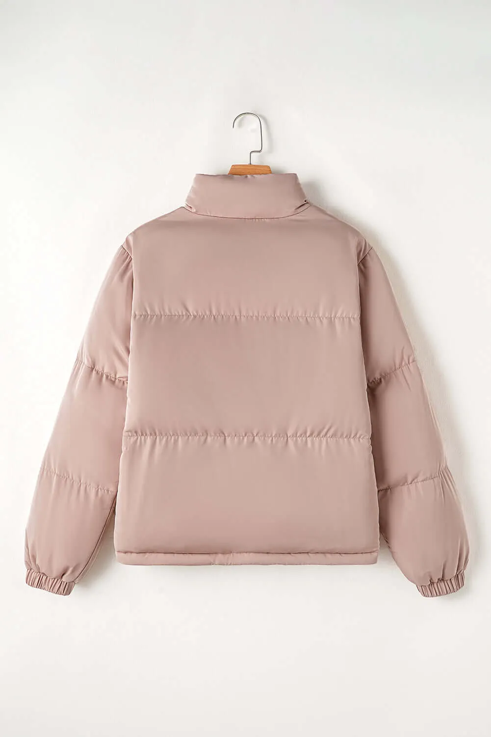 Apricot Pink Full Zipper Quilted Puffer Jacket