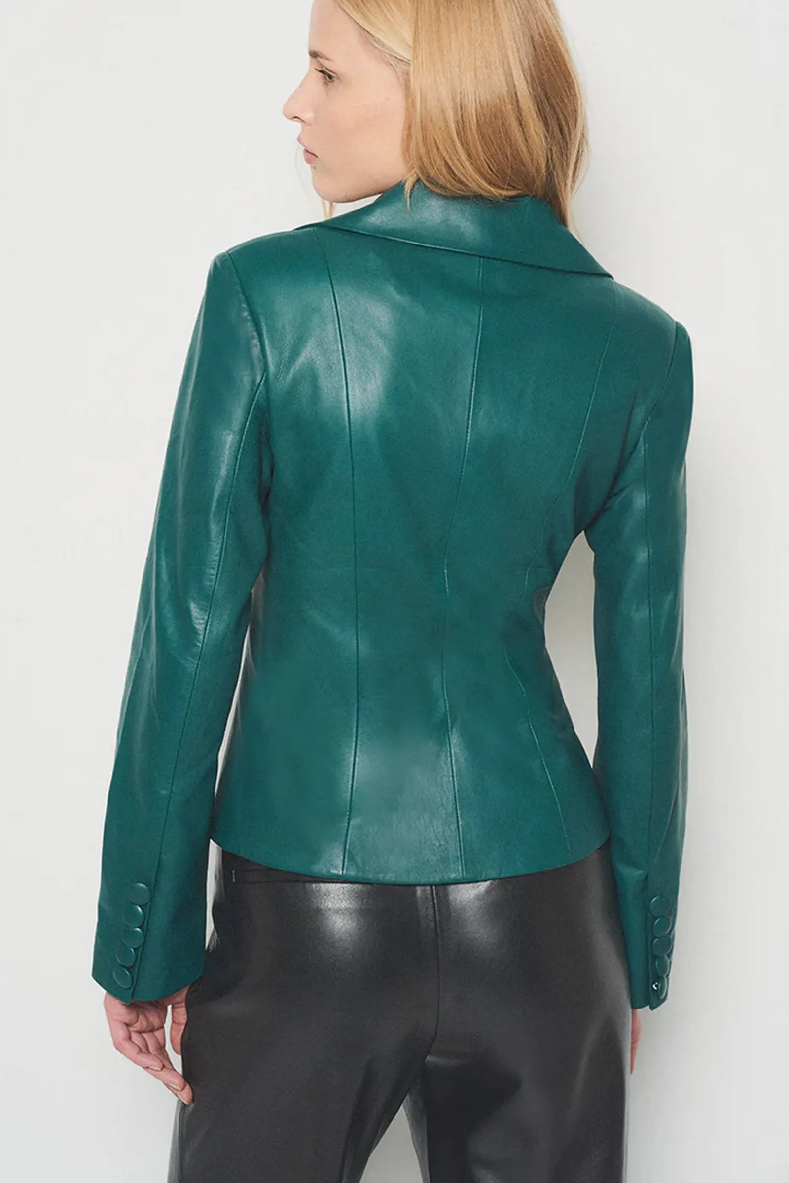 As by Df Telly Upcycled Leather Blazer in Forest Green