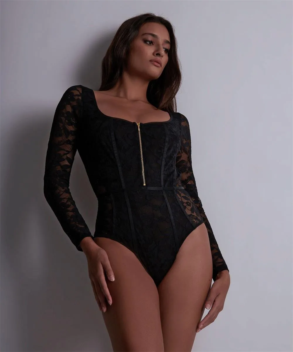 Aubade Les Bodys Long Sleeve Lace Bodysuit