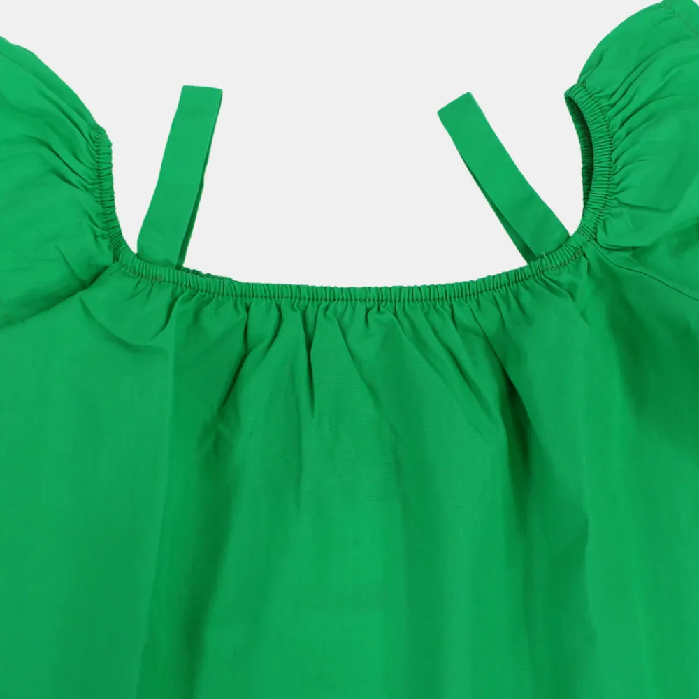 Baby Girls Plain Cotton Blouse with Ruffled Shoulders