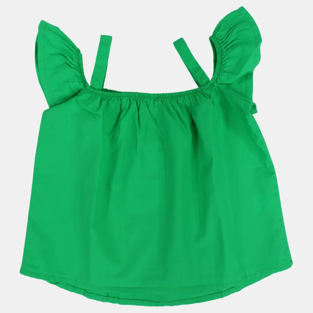Baby Girls Plain Cotton Blouse with Ruffled Shoulders