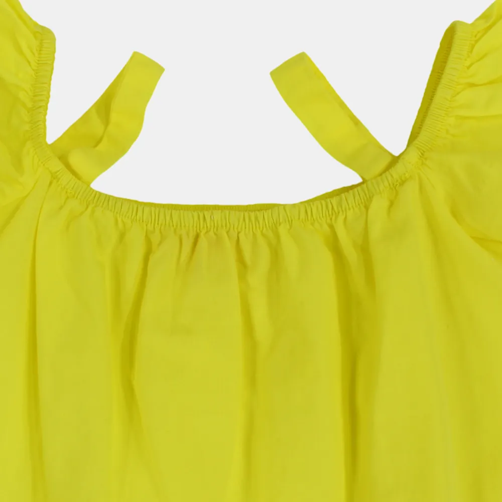 Baby Girls Plain Cotton Blouse with Ruffled Shoulders