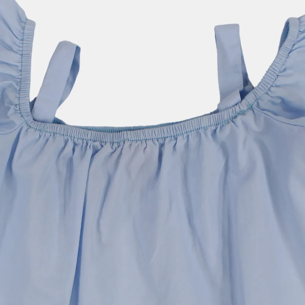 Baby Girls Plain Cotton Blouse with Ruffled Shoulders