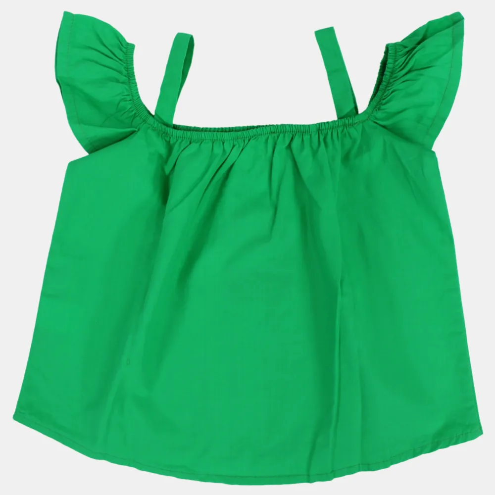 Baby Girls Plain Cotton Blouse with Ruffled Shoulders