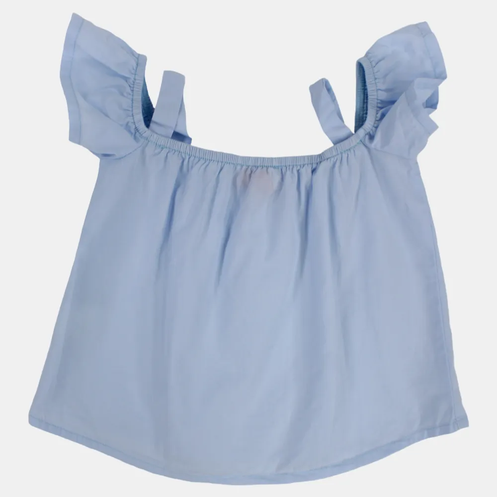 Baby Girls Plain Cotton Blouse with Ruffled Shoulders