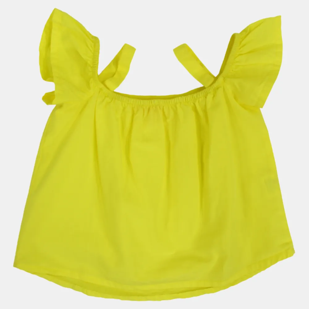 Baby Girls Plain Cotton Blouse with Ruffled Shoulders