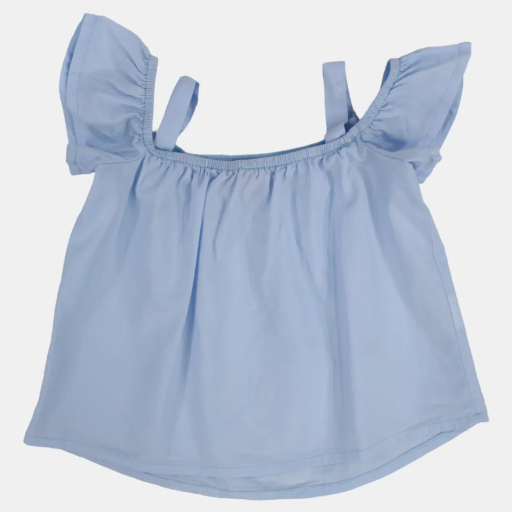 Baby Girls Plain Cotton Blouse with Ruffled Shoulders