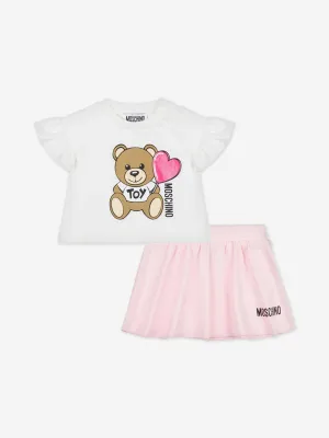 Baby Girls Teddy Bear Skirt Set in Pink