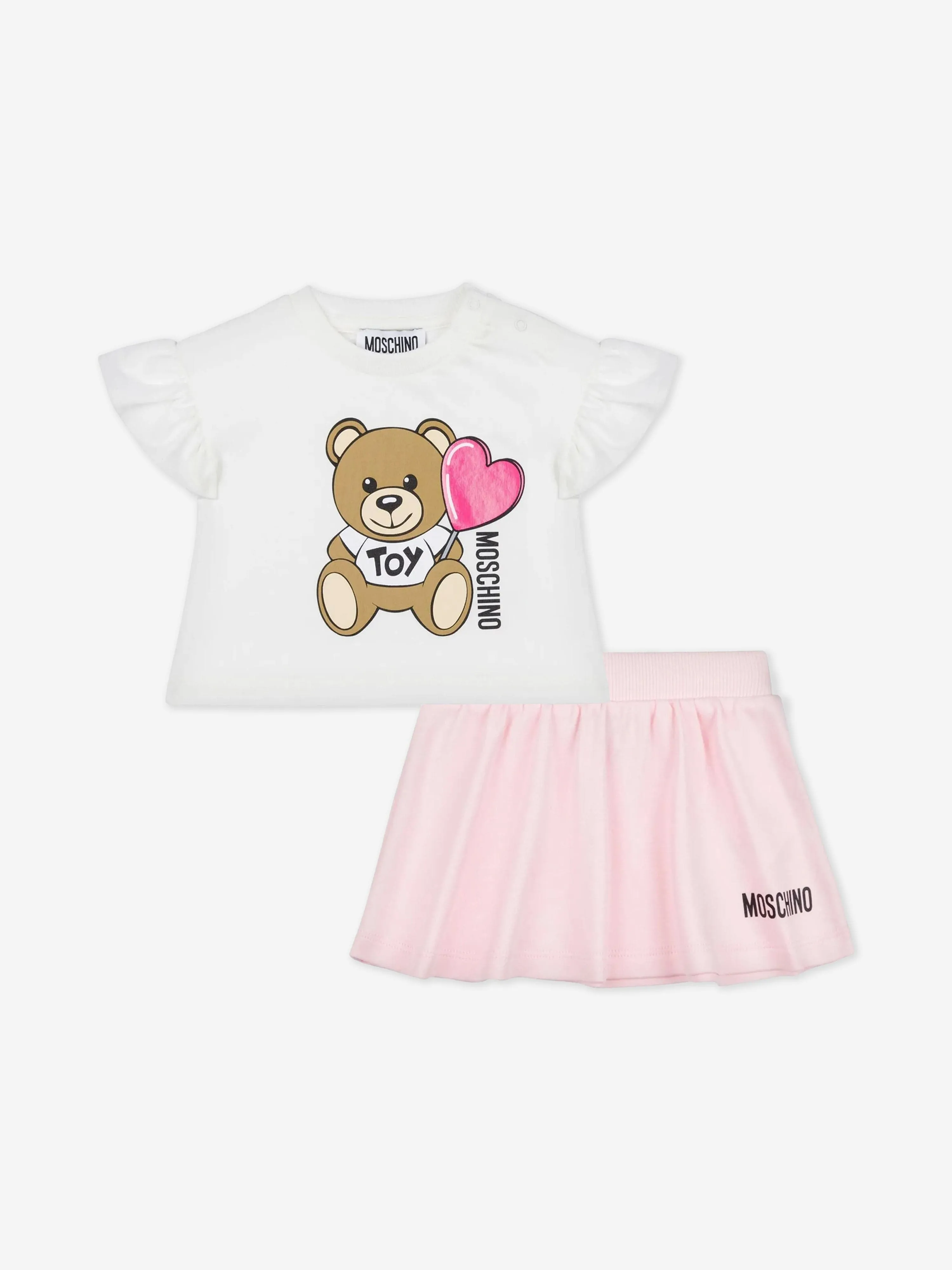 Baby Girls Teddy Bear Skirt Set in Pink