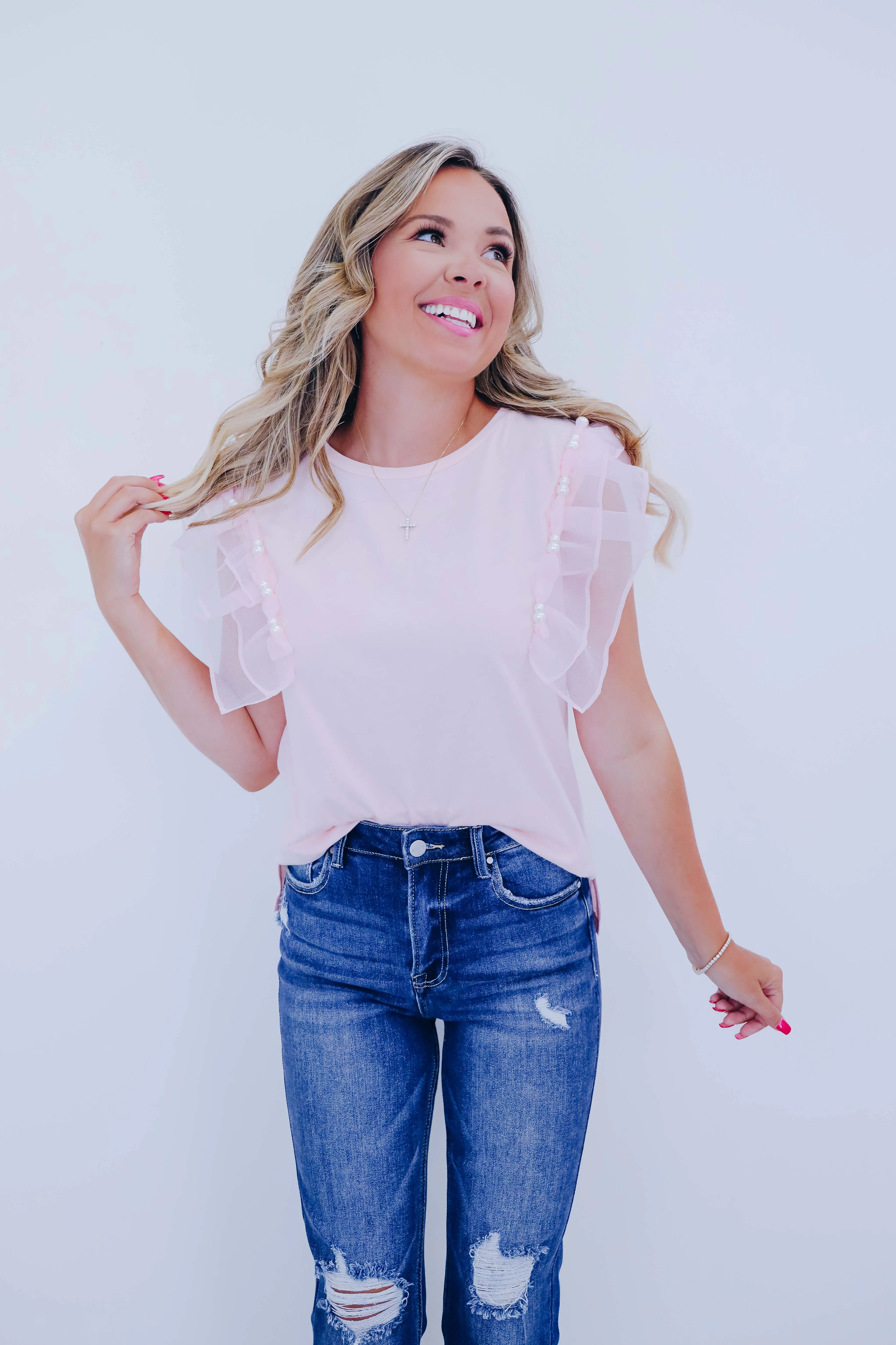Beaded Bliss Ruffle Shoulder Top - 4 Colors