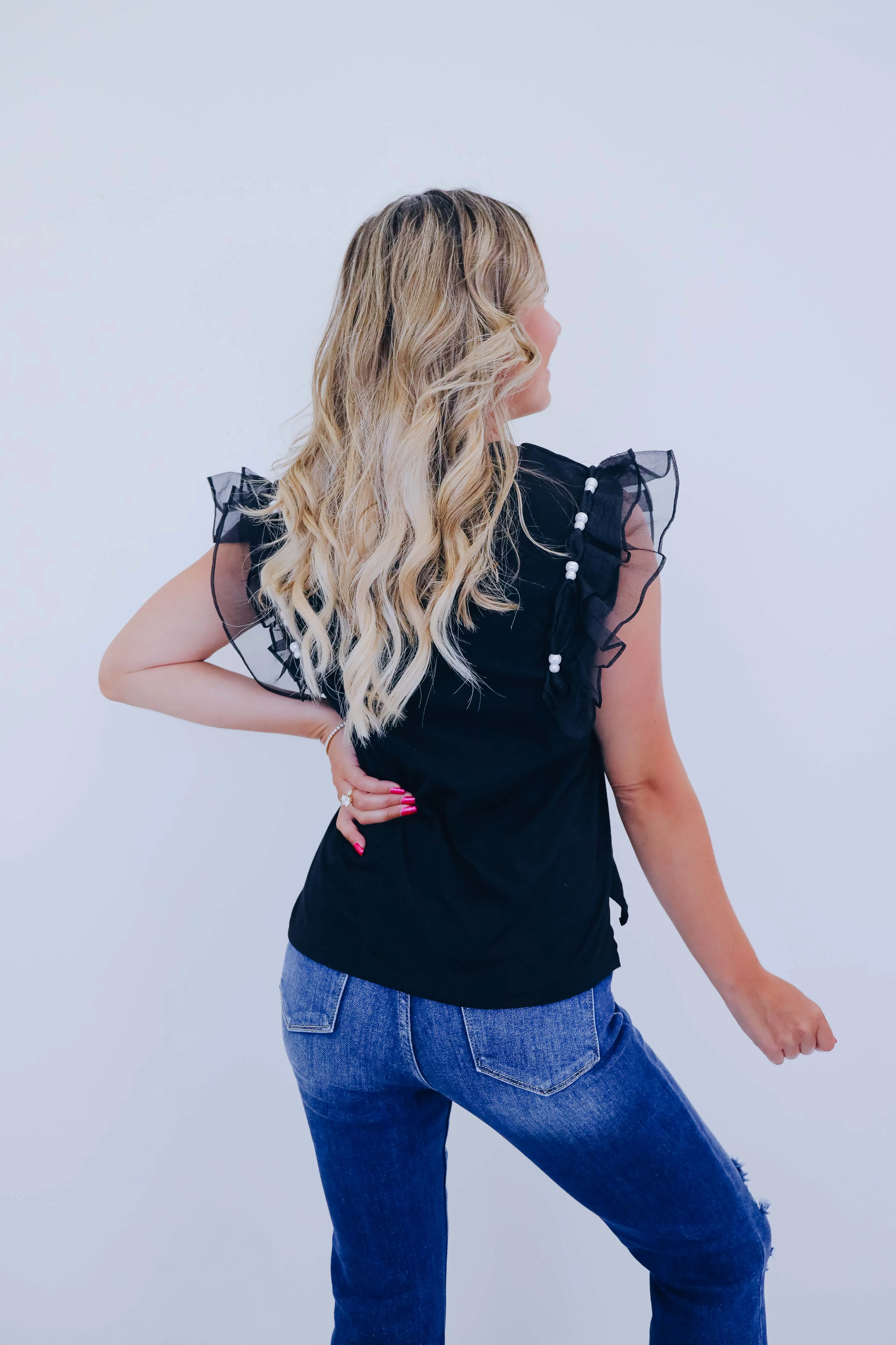 Beaded Bliss Ruffle Shoulder Top - 4 Colors