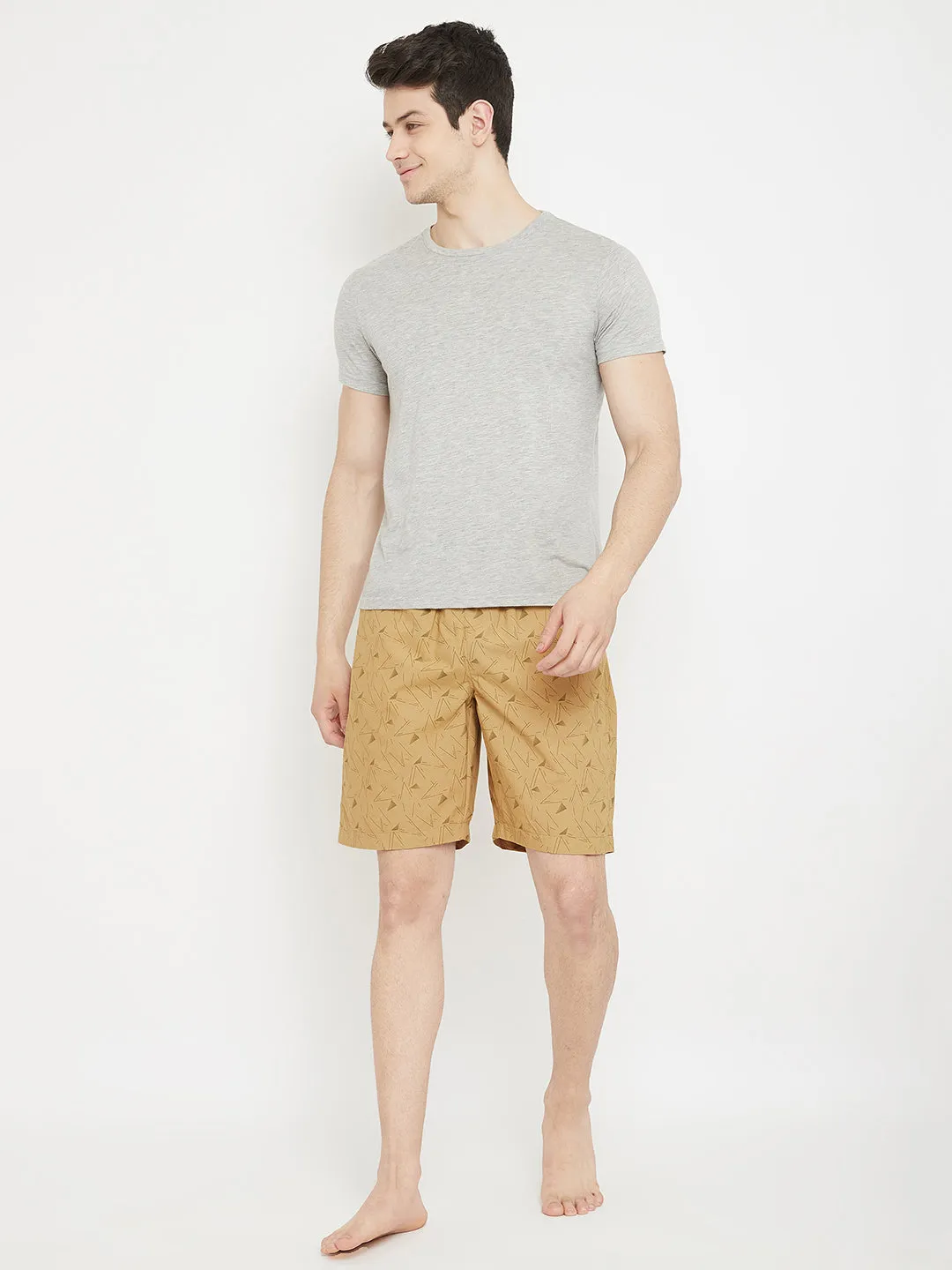 Beige Printed Lounge Shorts