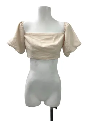 Beige Puff Sleeve Square Neck Crop Top