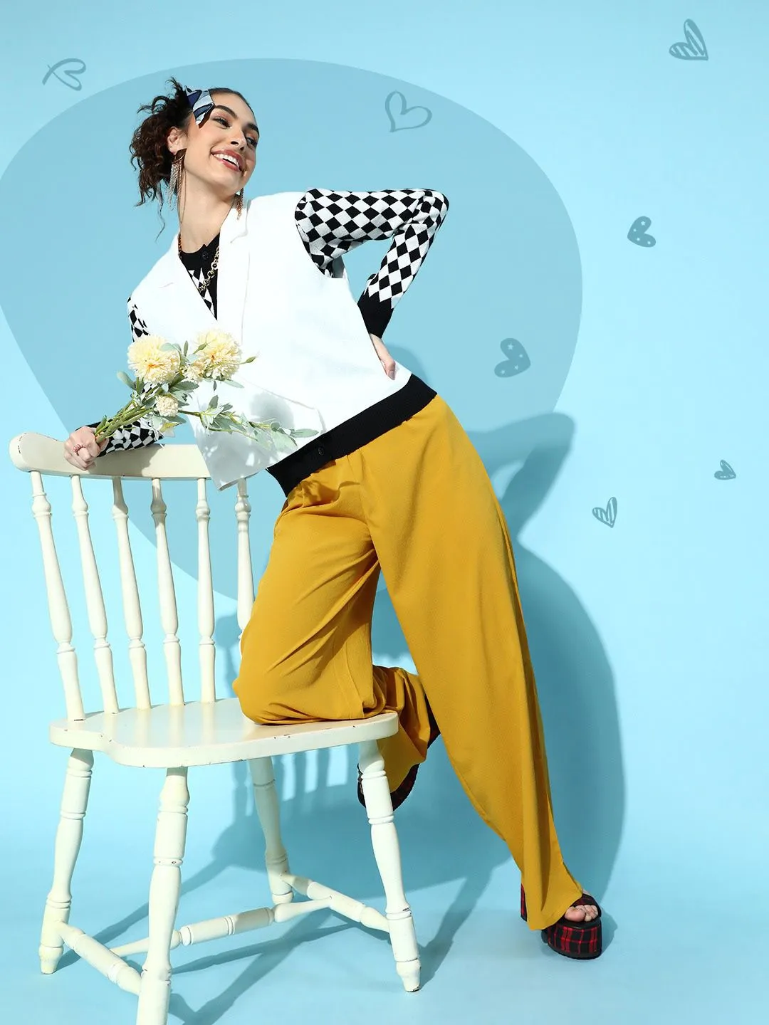 Berrylush Women Stylish Mustard Solid Elevated Bottom Trousers