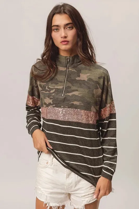 BiBi Camouflage French Terry Knit Top