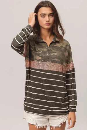 BiBi Camouflage French Terry Knit Top