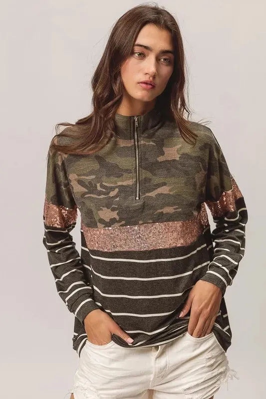 BiBi Camouflage French Terry Knit Top