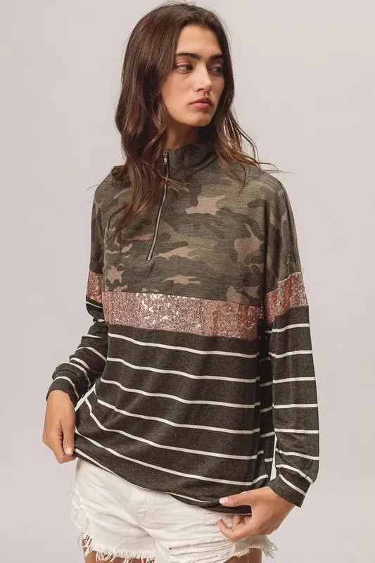 BiBi Camouflage French Terry Knit Top