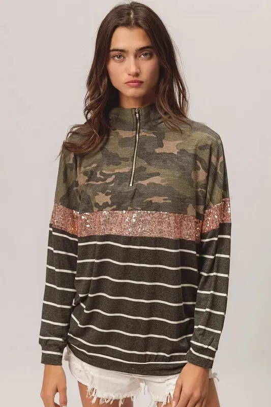 BiBi Camouflage French Terry Knit Top
