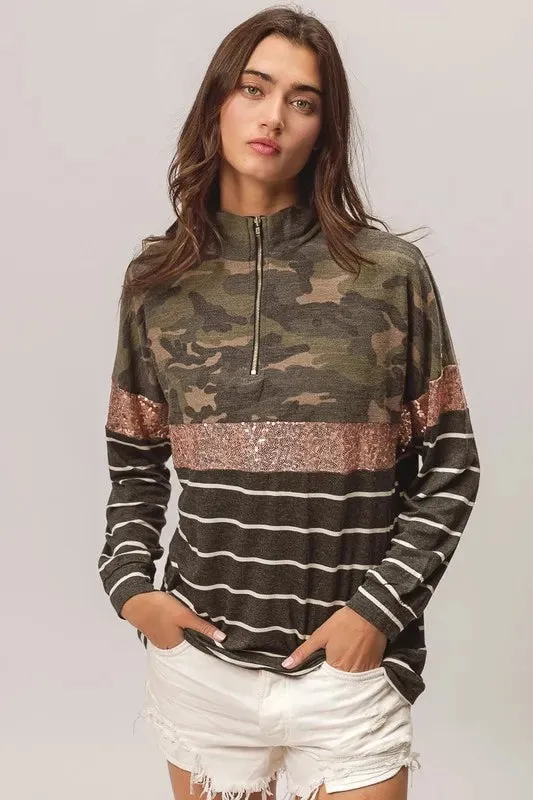 BiBi Camouflage French Terry Knit Top
