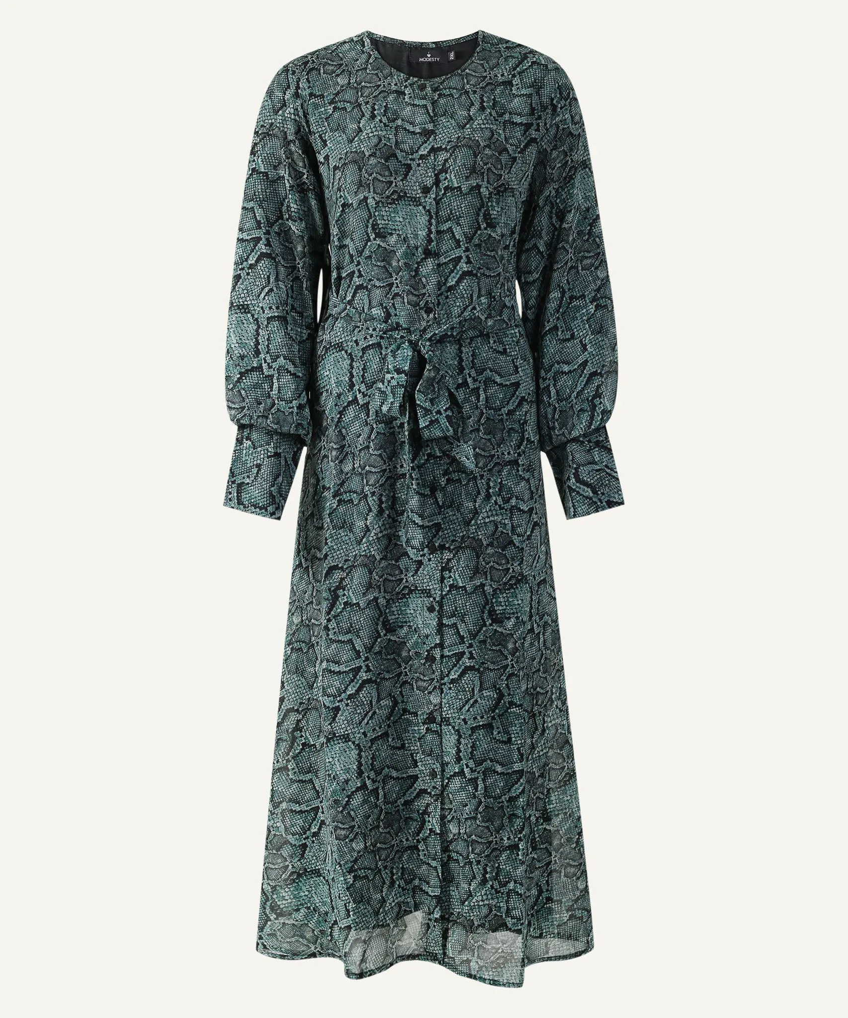 Bishop Sleeve Printed Button Down Chiffon Dress