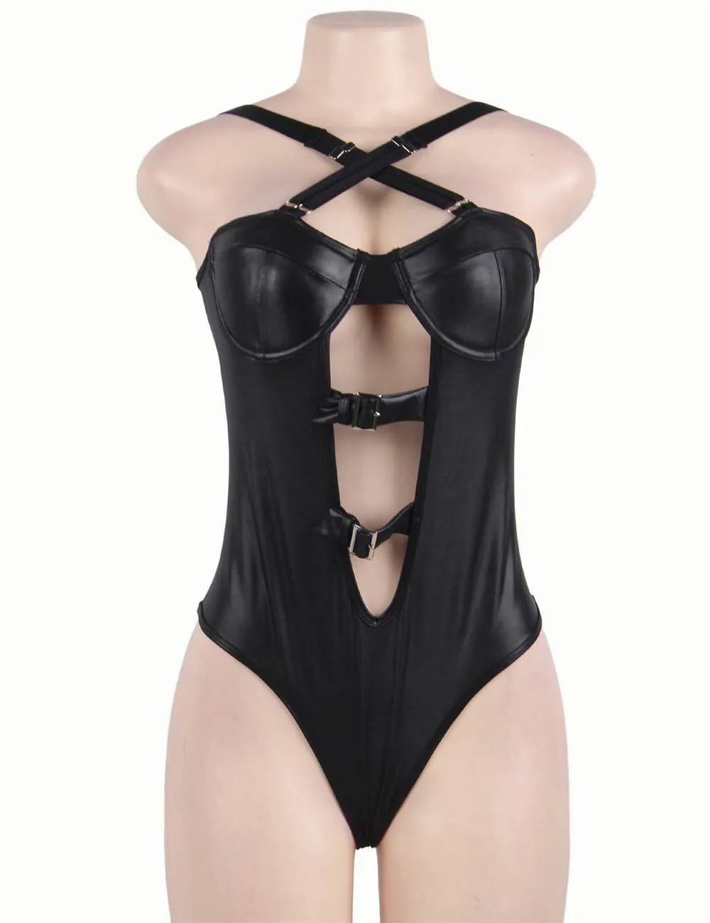 Black & Red Leather Women Sexy Teddy Lingerie Egypt